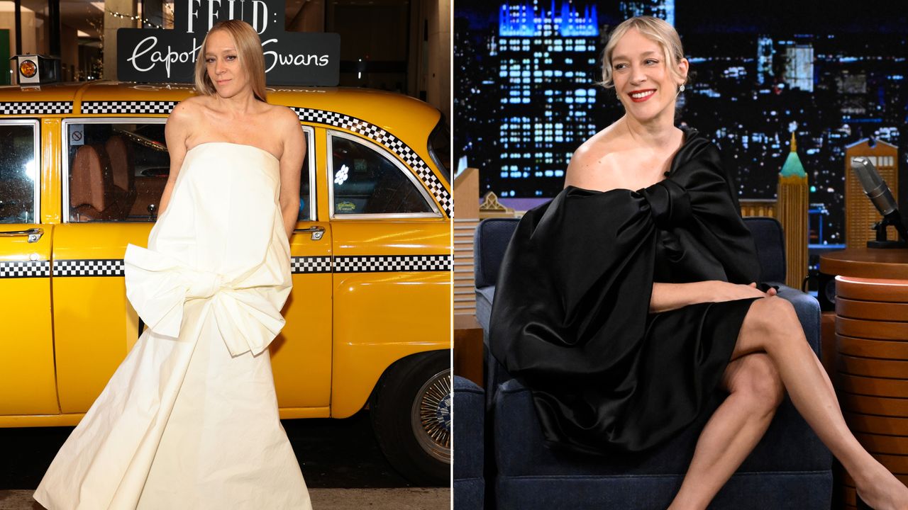 chloe sevigny bow trend in a black bow dress and white bow dress