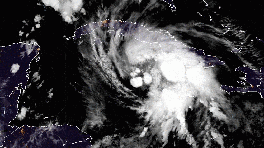 A satellite view of then-Tropical Storm Ida in the Atlantic Ocean as seen on Friday, Aug. 27, 2021.