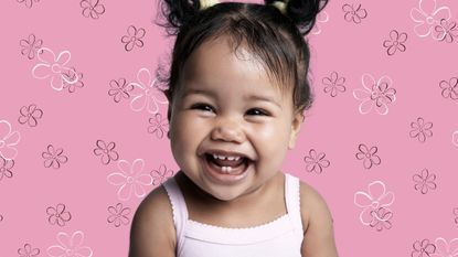 Girl with a flower baby name laughing