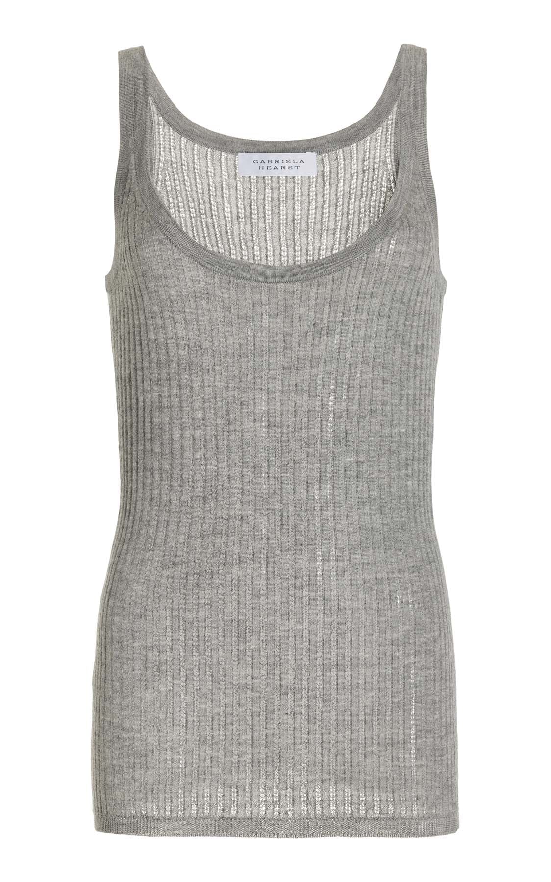Nevin Pointelle Knit Tank Top in Heather Grey Cashmere Silk - Xs / Heather Grey