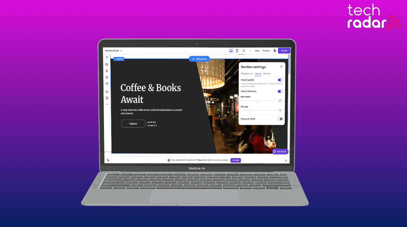 Screenshot of the Hostinger website builder being used on a macbook