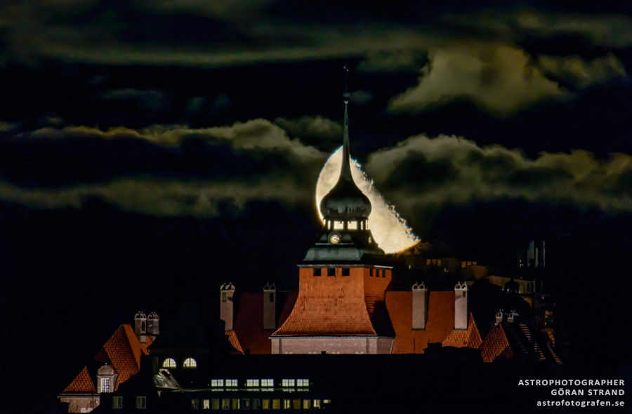 Moonrise Over City Hall of Östersund, Sweden