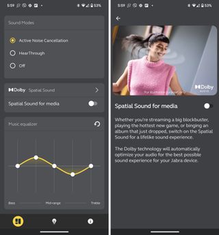 Jabra Elite 8 Active screenshots with Jabra Sound+ app.