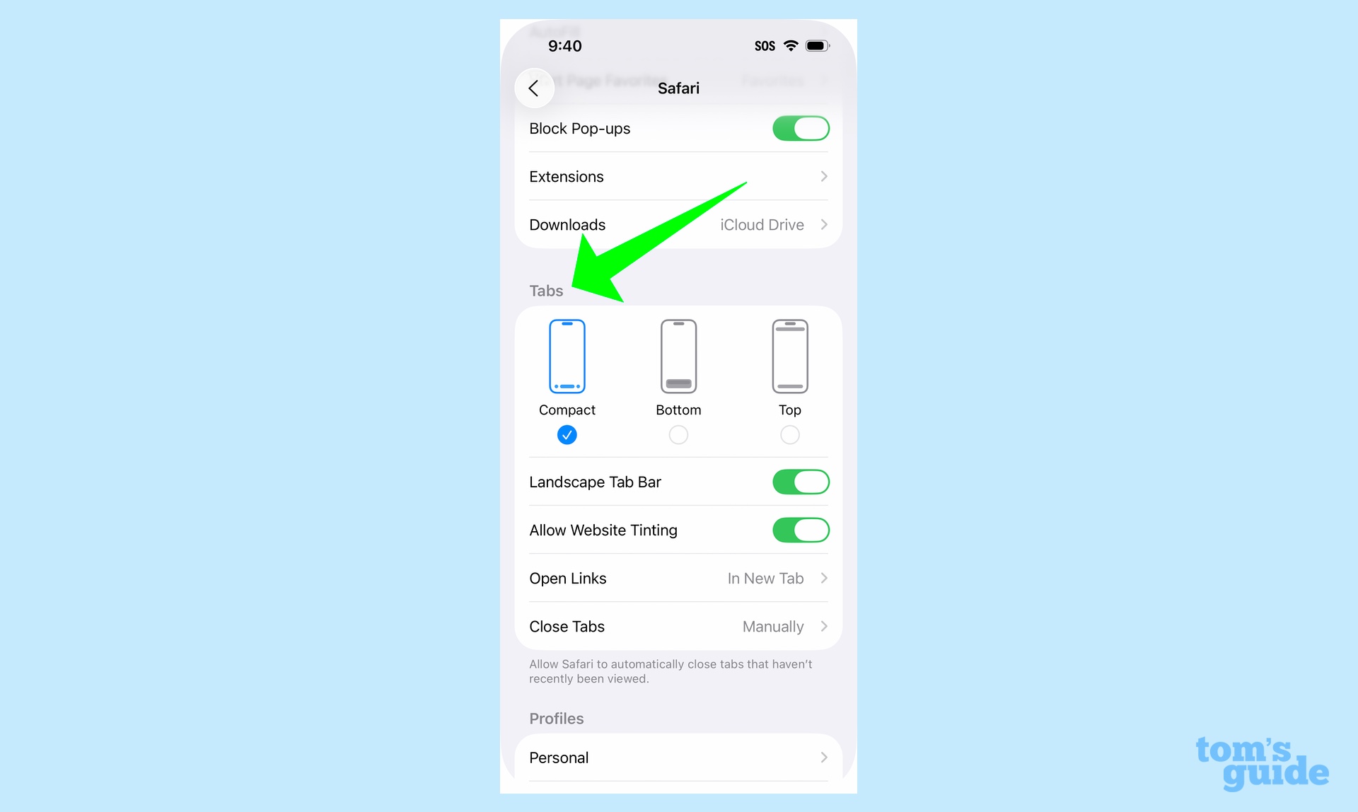 changing the tab layout in ios 26 safari