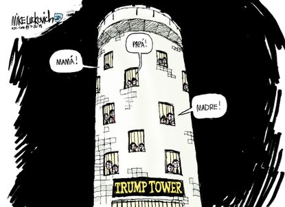 Political cartoon U.S. Trump tower separated immigrant families