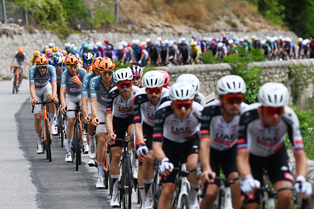 FONT-ROMEU, FRANCE - AUGUST 24: (L-R) Ben Turner of Great Britain, Carlos Rodriguez of Spain and Jack Haig of Australia and Netcompany INEOS Cycling Team compete during the La Vuelta - 81st Tour of Spain 2026, Stage 3 a 174km from Gruissan - Aude to Font Romeu 1941m / #UCIWT / on August 24, 2026 in Font Romeu, France. (Photo by Tim de Waele/Getty Images)