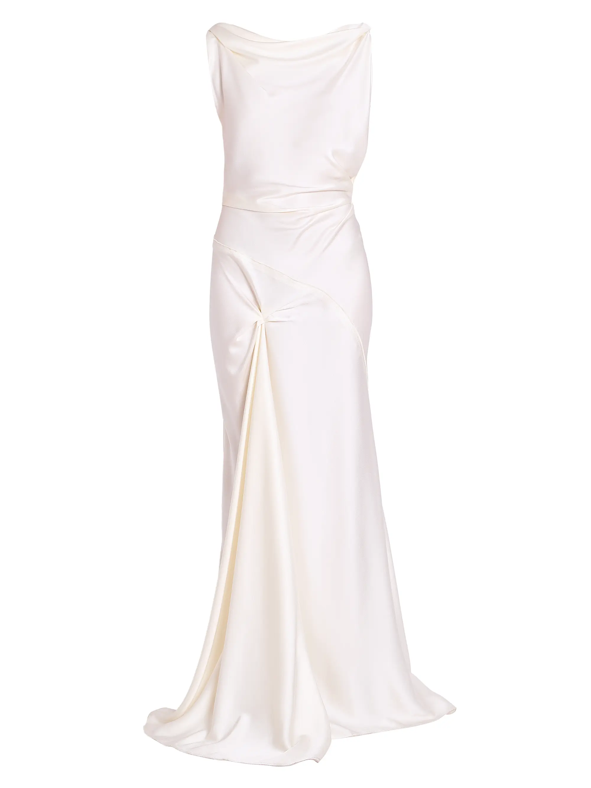 satin asymmetric drape gown