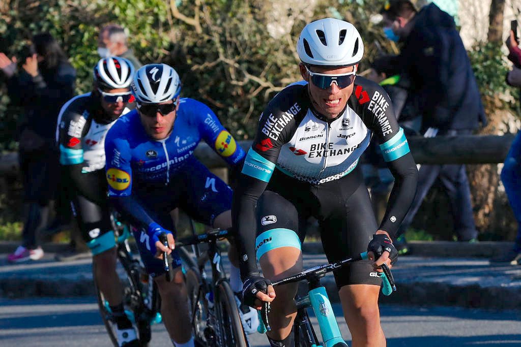 SAINT-CYR-L&#039;ECOLE, FRANCE - MARCH 07: Alexander Konychev of Italy and Team BikeExchange, Florian Senechal of France and Team Deceuninck - Quick-Step &amp; Michael Matthews of Australia and Team BikeExchange during the 79th Paris - Nice 2021, Stage 1 a 166km stage from Saint-Cyr-l&#039;Ecole to Saint-Cyr-l&#039;Ecole / #ParisNice / on March 07, 2021 in Saint-Cyr-l&#039;Ecole, France. (Photo by Bas Czerwinski/Getty Images)