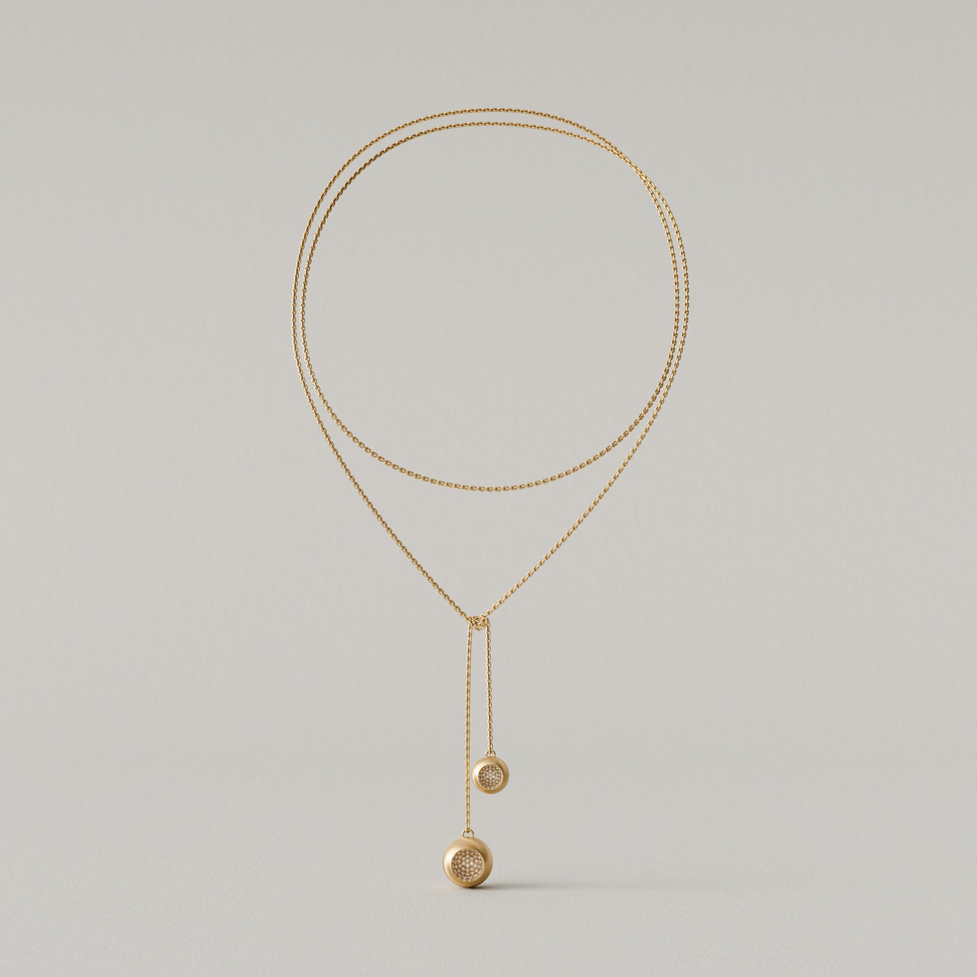 Cave Round | Lariat Necklace | 18k Yellow Gold With Diamonds