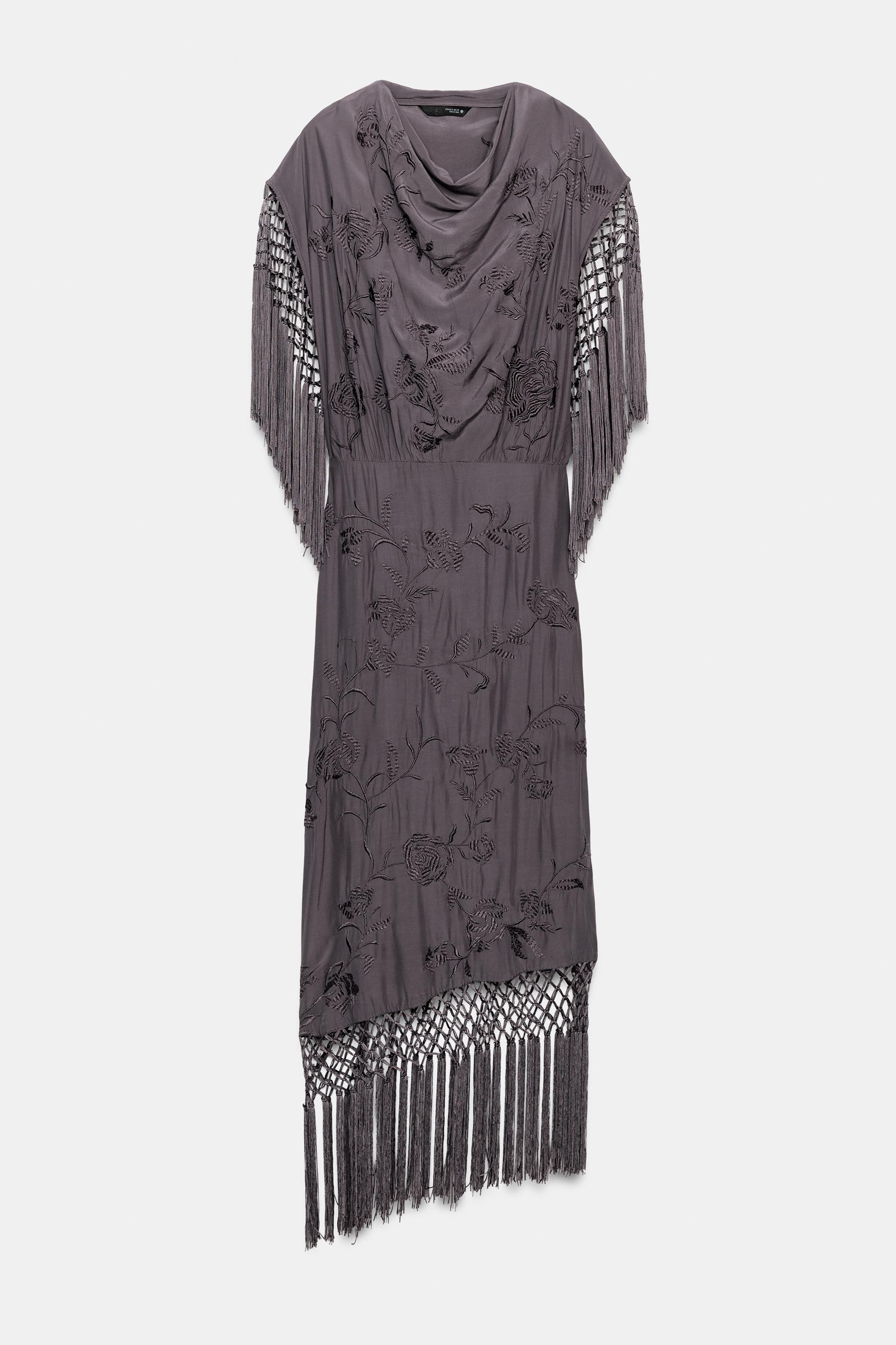 Zw Collection Embroidered Fringe Dress - Lilac - Xs