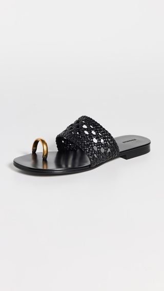 Ariana Woven Leather Sandals With Metal Toe Ring