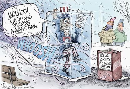 Political Cartoon U.S. Government Shutdown polar vortex uncle sam