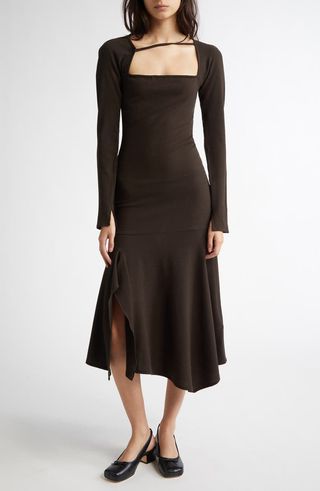 Kira Asymmetric Long Sleeve Wool Blend Sweater Dress