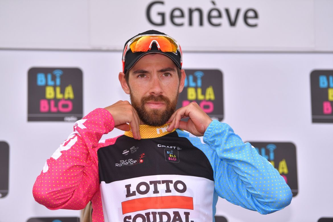 The multi-coloured greatness of the mountains jersey as worn by Thomas De Gendt