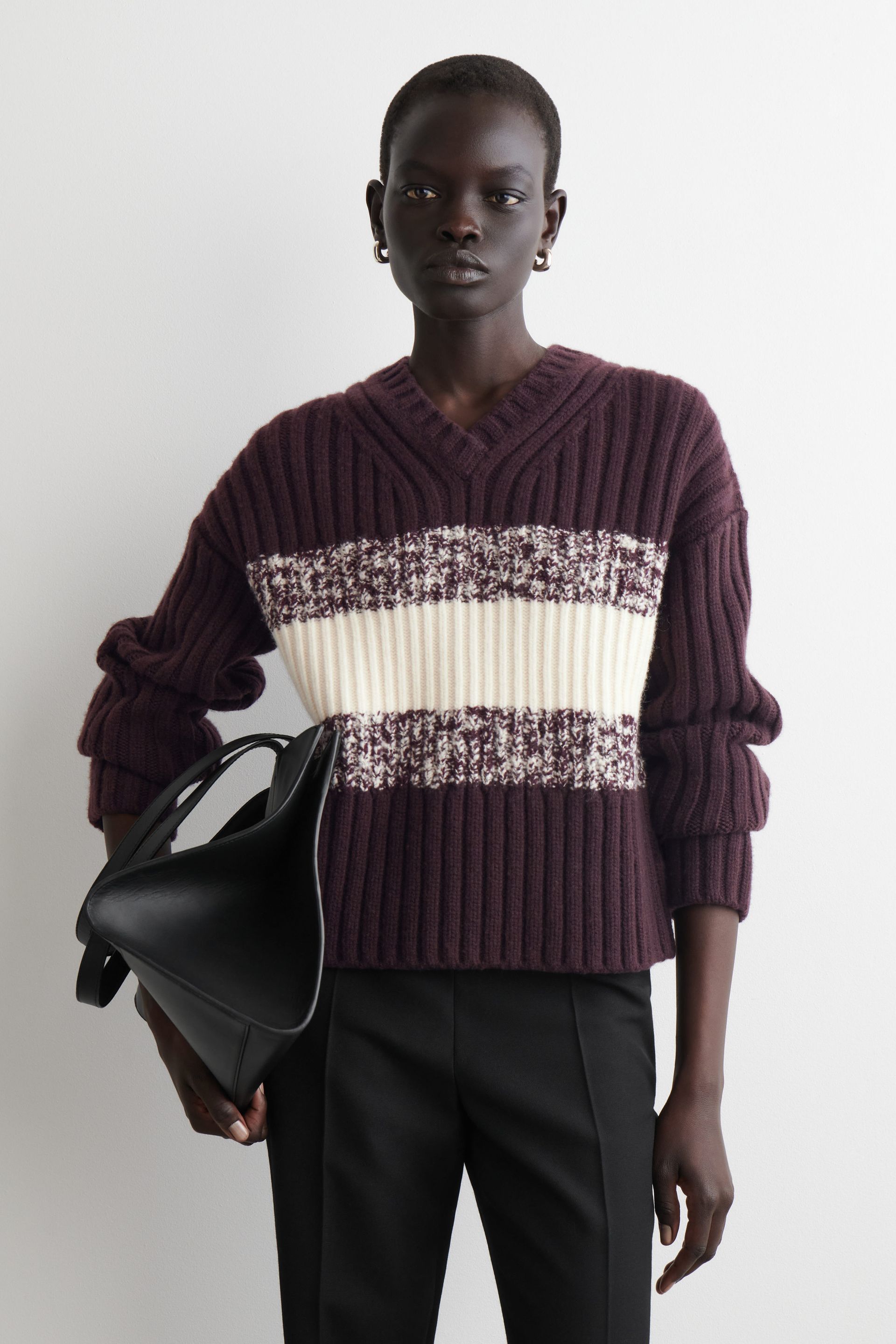 Textured Merino Wool V-Neck Sweater