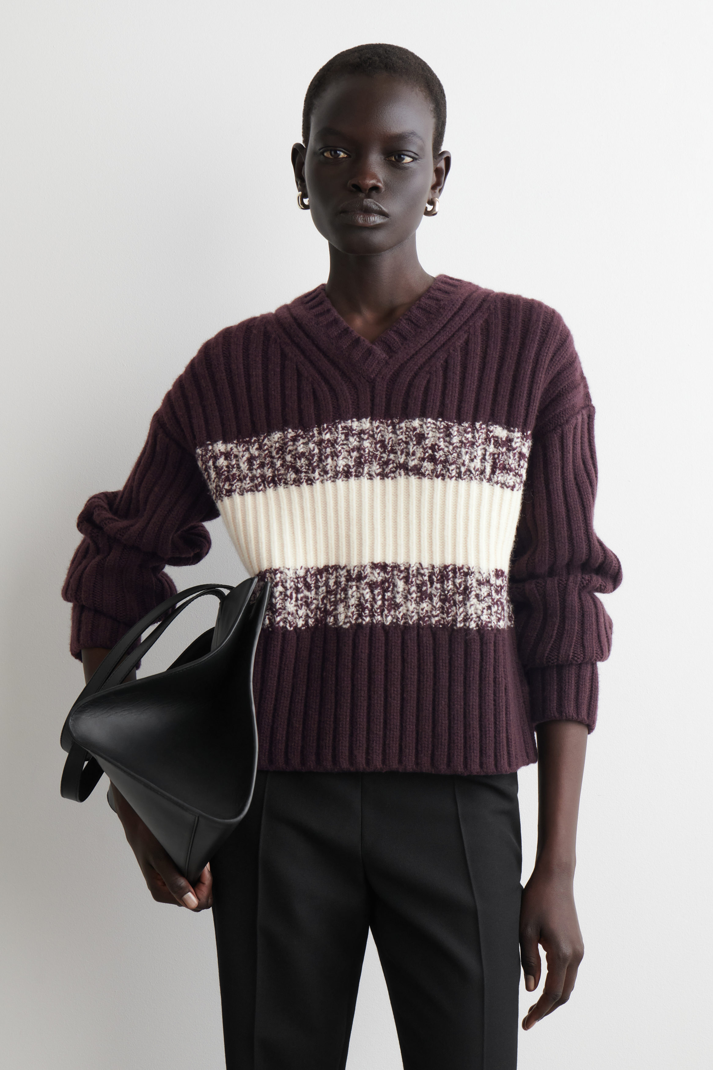 Textured Merino Wool V-Neck Sweater