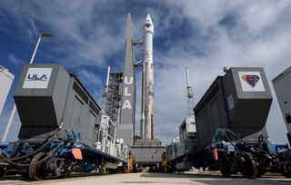 A United Launch Alliance (ULA) Atlas V rocket rolled out to the launch pad on Oct. 14, 2021, with NASA's Lucy mission to the Trojan asteroids at its tip.