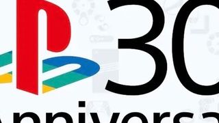 Een close-up van Sony's officiële PlayStation 30th Anniversary artwork met de contouren van een console