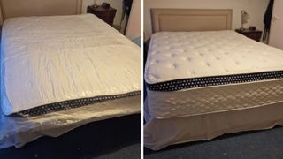 Left images shows the WinkBed Plus before the gel topper had completely inflated, and the right side showed it inflated to full height