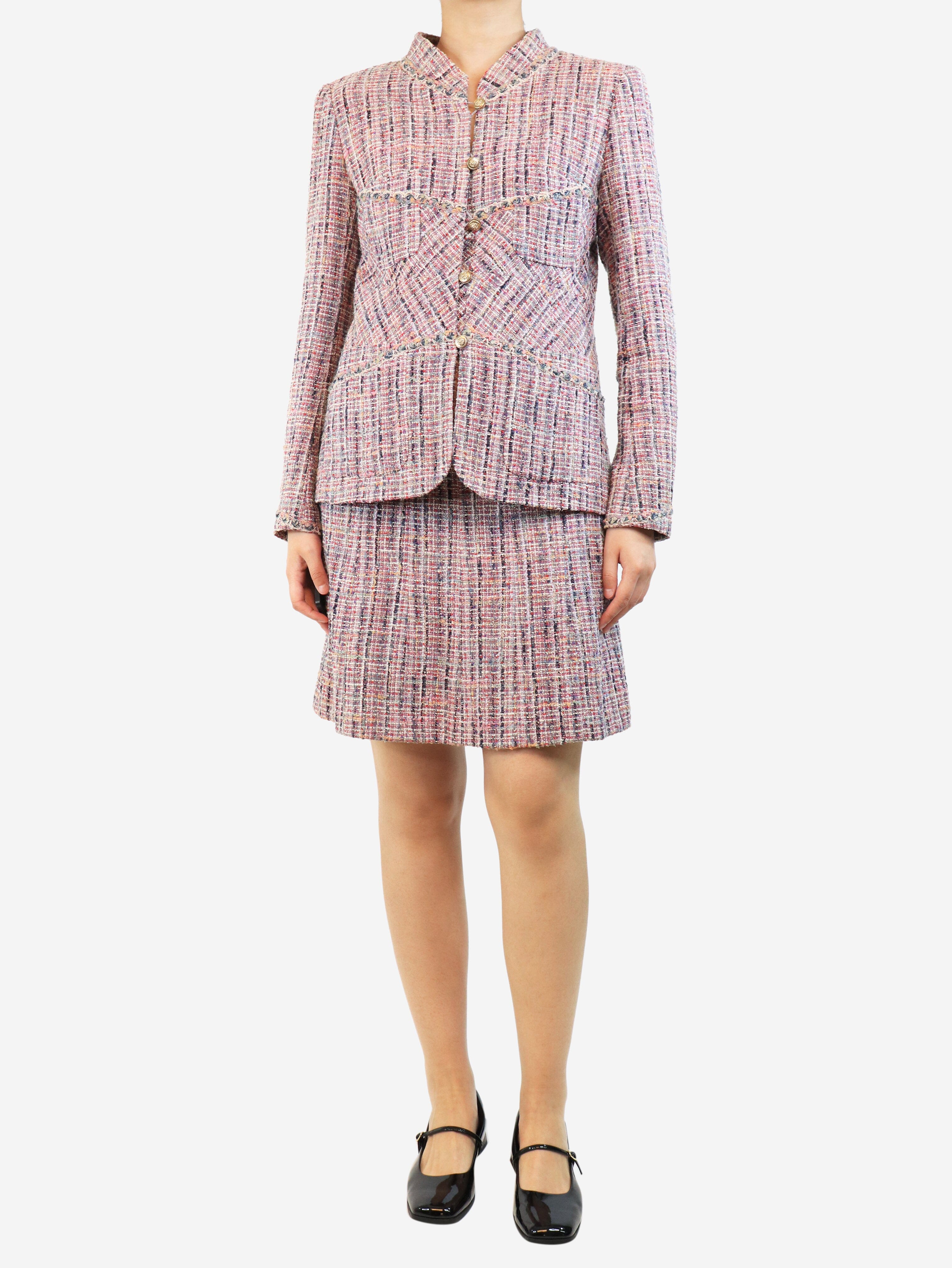 Pink Vintage Tweed Boucle Jacket and Skirt Set - Size Uk 8