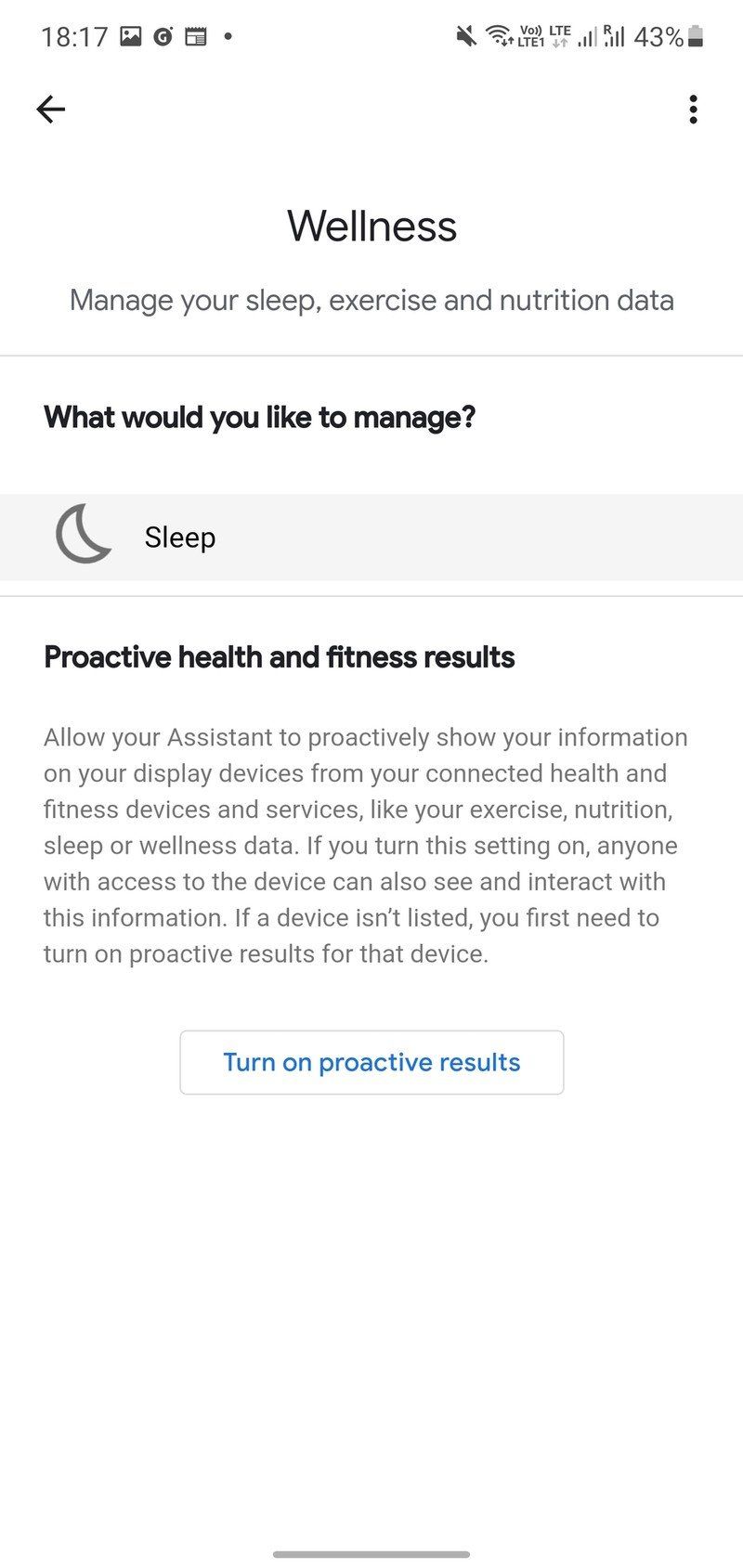 Google Assistant Wellness Section