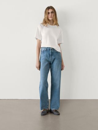 Faded Straight-Leg High-Waist Jeans