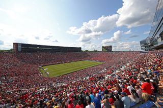 Liverpool and Manchester United fans form a sea of red at the Michigan Stadium for a friendly in 2018.