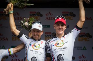 Stage 2 winners Jaroslav Kulhavy and Christoph Sauser (Investec-Songo-Specialized)