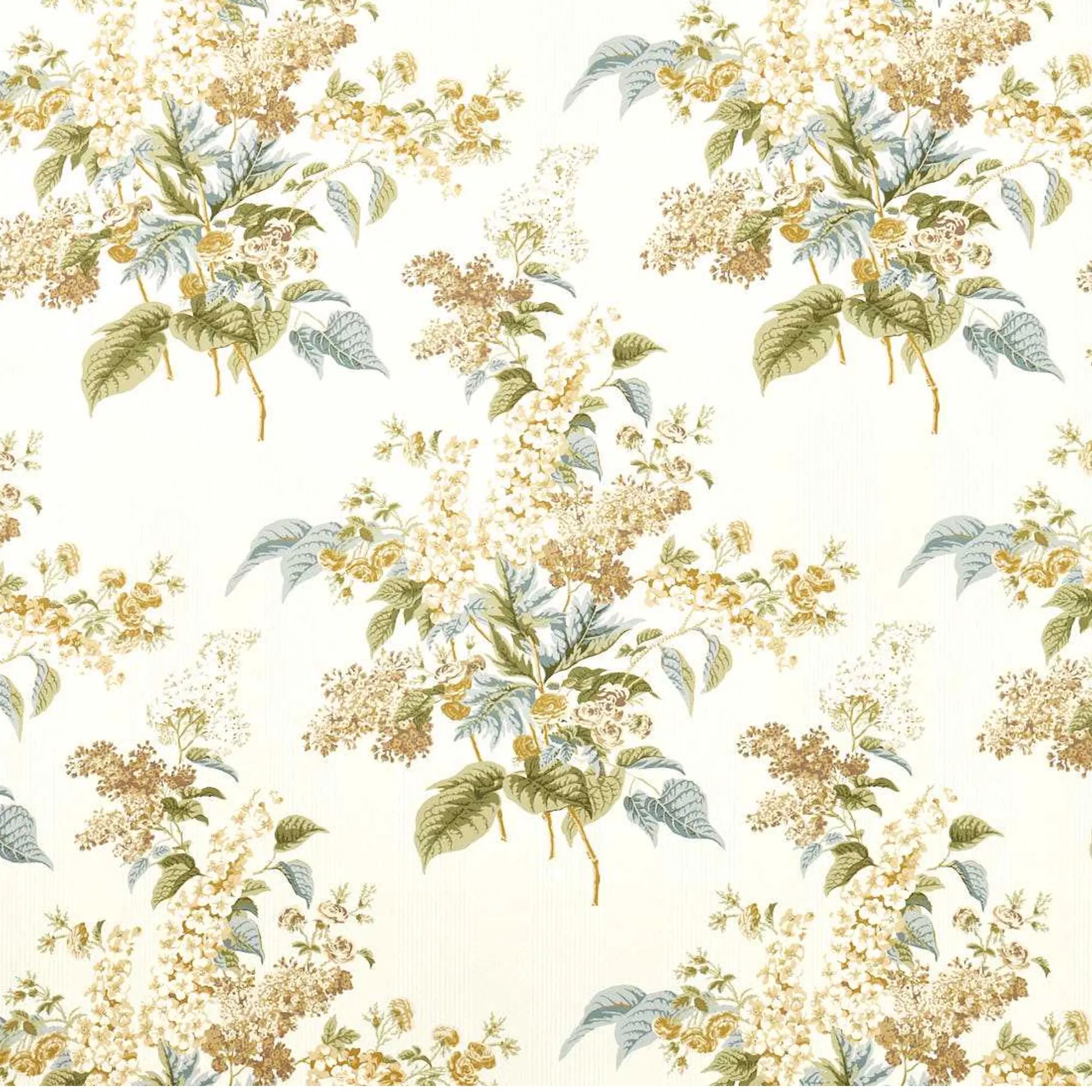 White floral print with pale yellow lilacs