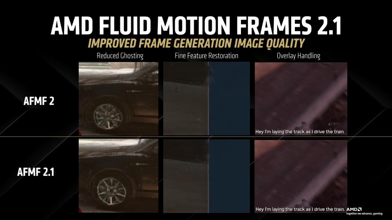 A slide showing image quality improvements with AFMF 2.1