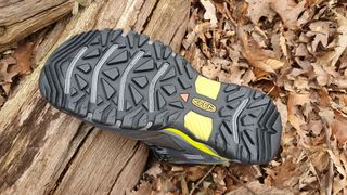 Shot showing the underside of the sole of the Keen Ridge Flex WP hiking boot