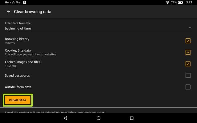 android tablet clear cache and cookies