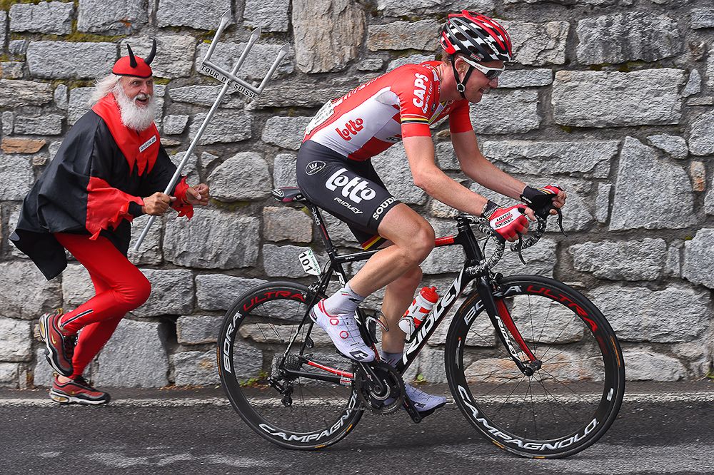 The Devil chases Tim Wellens during stage 5 at Tour de Suisse