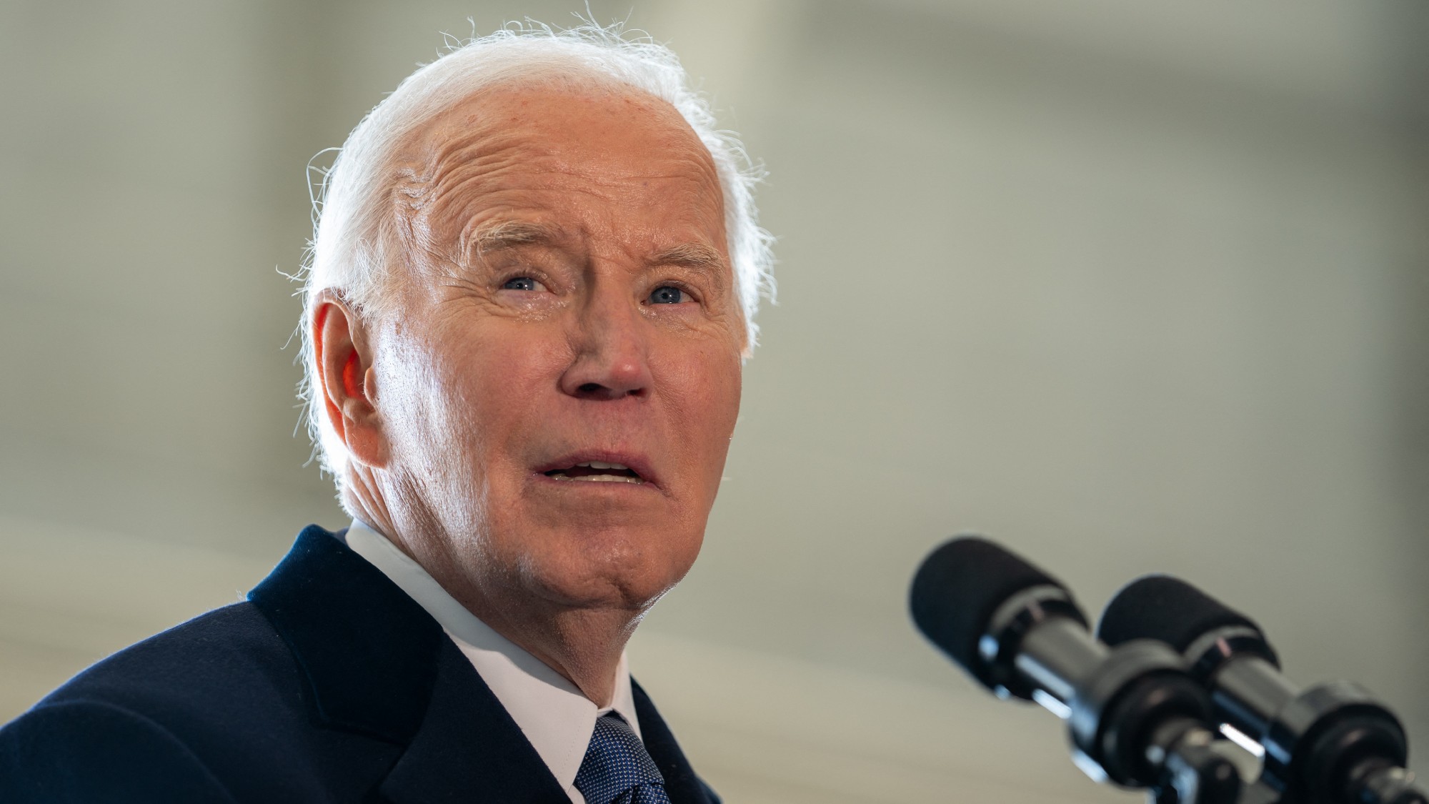 Former US President Joe Biden speaks during a farewell ceremony at Joint Base Andrews, Maryland