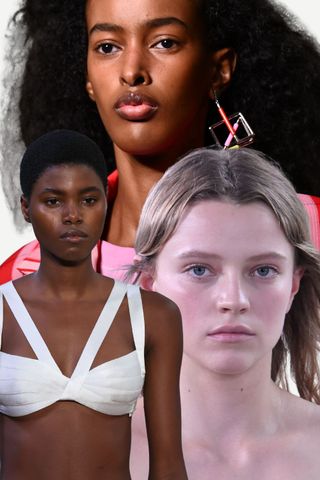 Models wearing the skin prep first make-up trend 2024