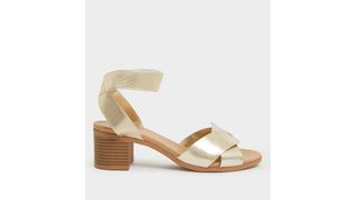 New Look Wide Fit Gold Metallic Twist Strap Block Heel Sandals