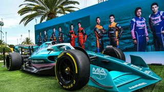 A Formula One car is displayed ahead of the Miami Grand Prix in Miami Gardens, Florida