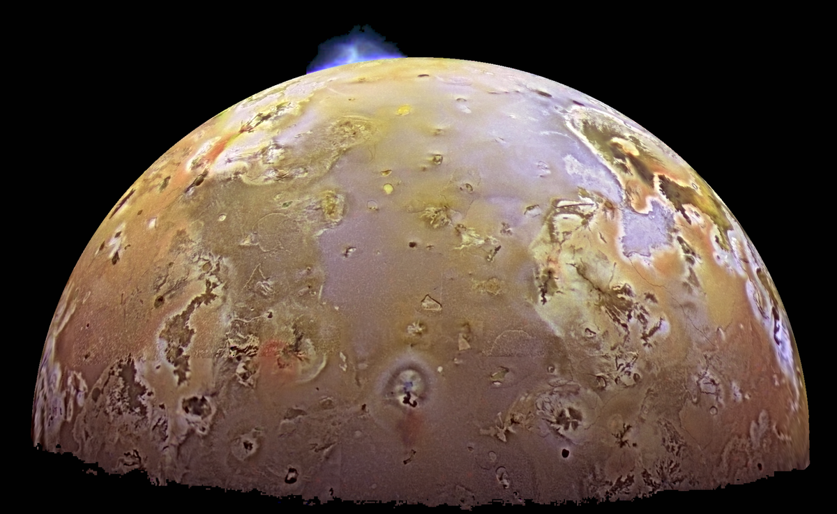 A volcanic eruption on Jupiter&#039;s moon Io.