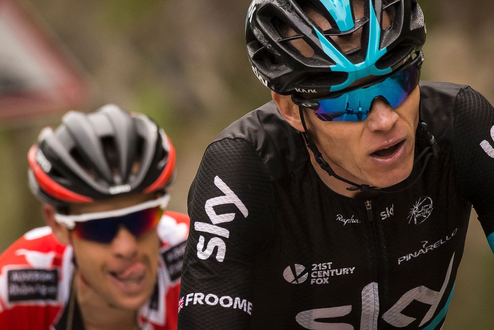 Chris Froome and Richie Porte ride to the finish during stage 5 at the Criterium du Dauphine.