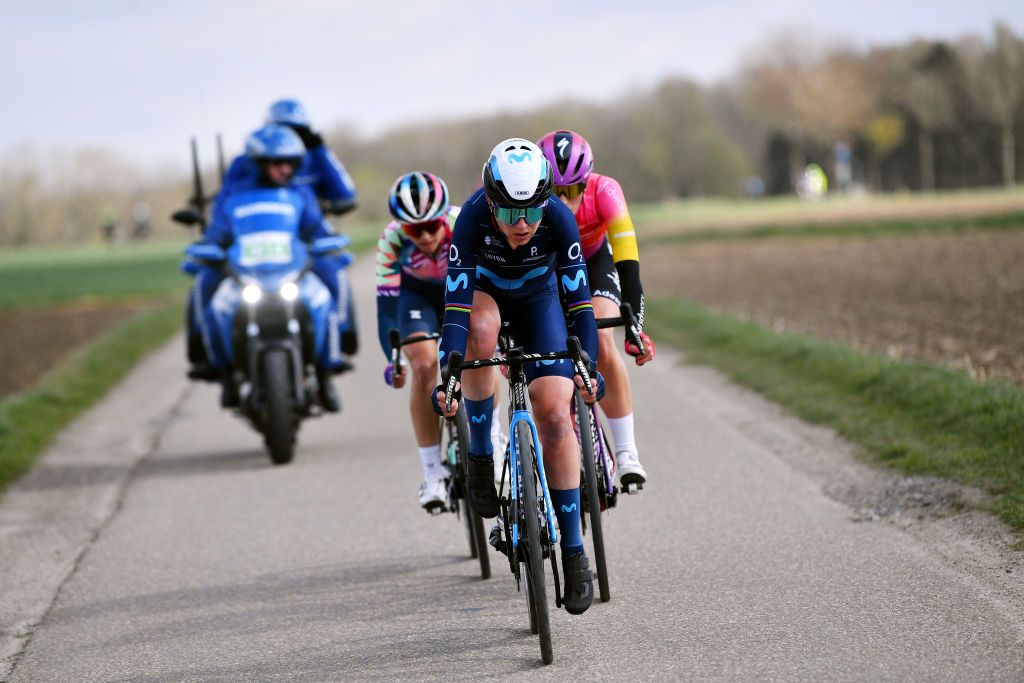 VALKENBURG NETHERLANDS APRIL 10 Annemiek Van Vleuten of Netherlands and Movistar Team competes in the breakaway during the 8th Amstel Gold Race Ladies Edition 2022 a 1285km one day race from Maastricht to Valkenburg UCIWWT AGR2022 on April 10 2022 in Valkenburg Netherlands Photo by Luc ClaessenGetty Images