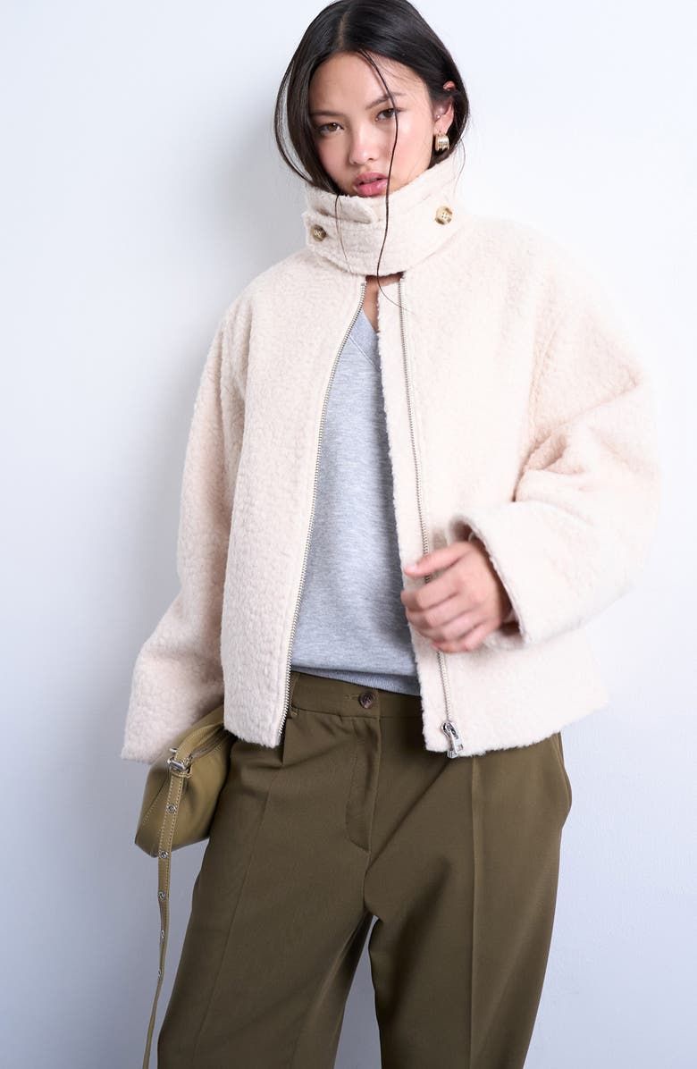 Boucl&eacute; Tab Detail Bomber Jacket