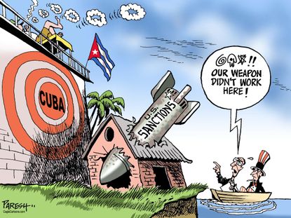 
Political cartoon U.S. Cuba Sanctions world