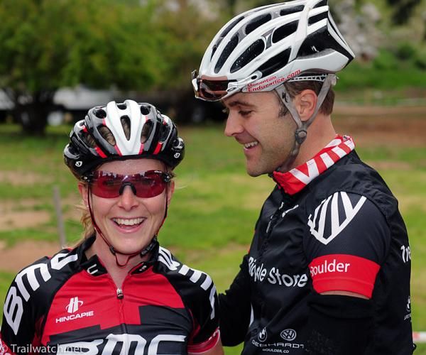 Chloe Forsman (BMC) is congratulated by her fianc&eacute;e TJ Woodruff.