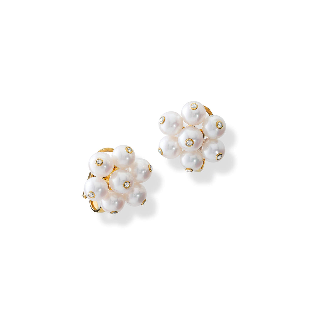 Cavolfiore Earrings 18ct Yellow Gold - Pearl &amp;amp; Diamond