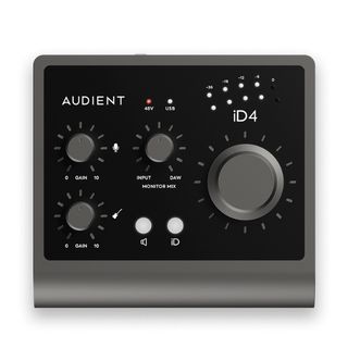 The top panel of the Audient iD4 MkII audio interface on a white background