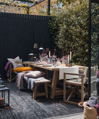 Fall patio outdoor dining scene