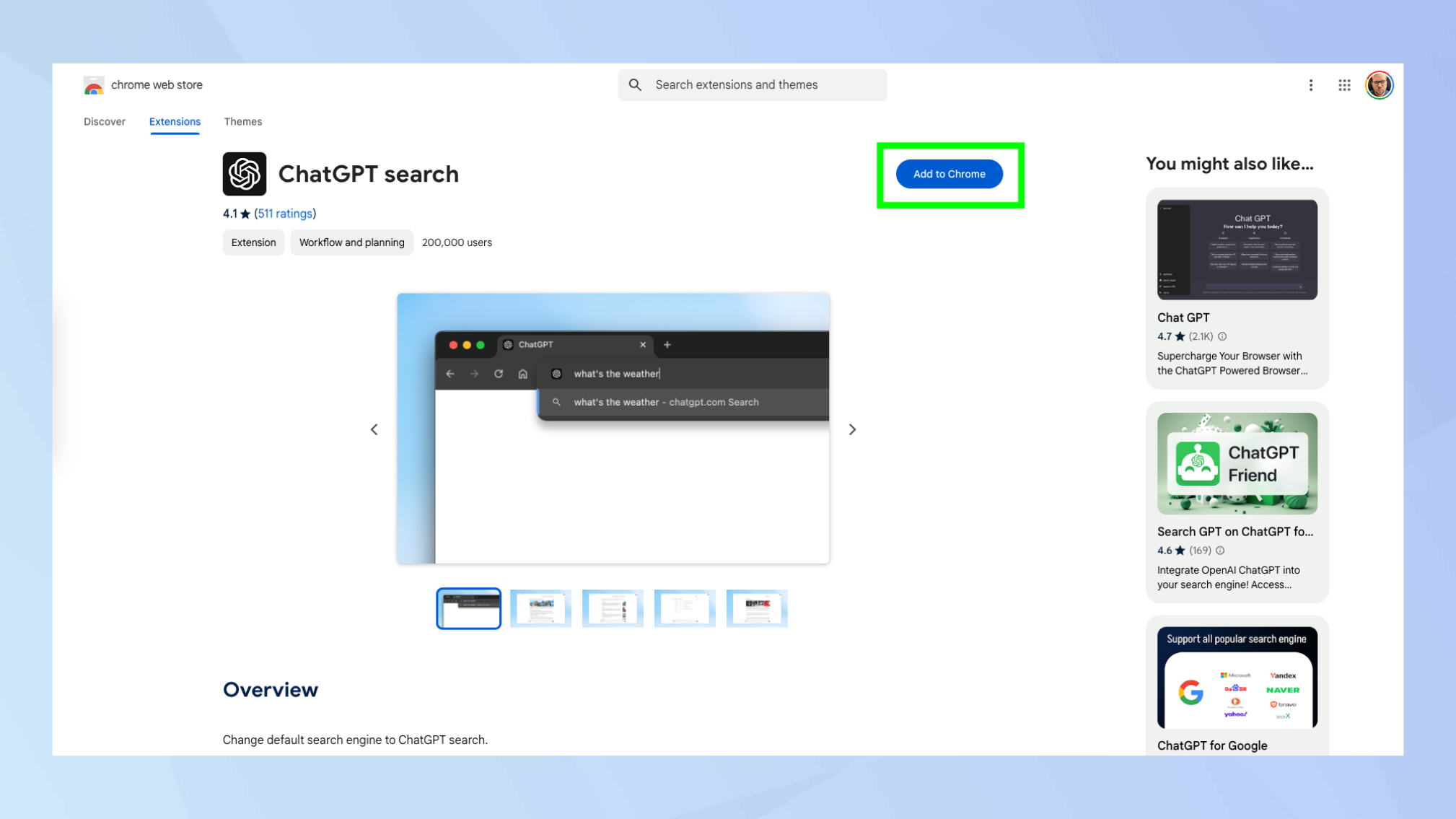 ChatGPT search added to Chrome