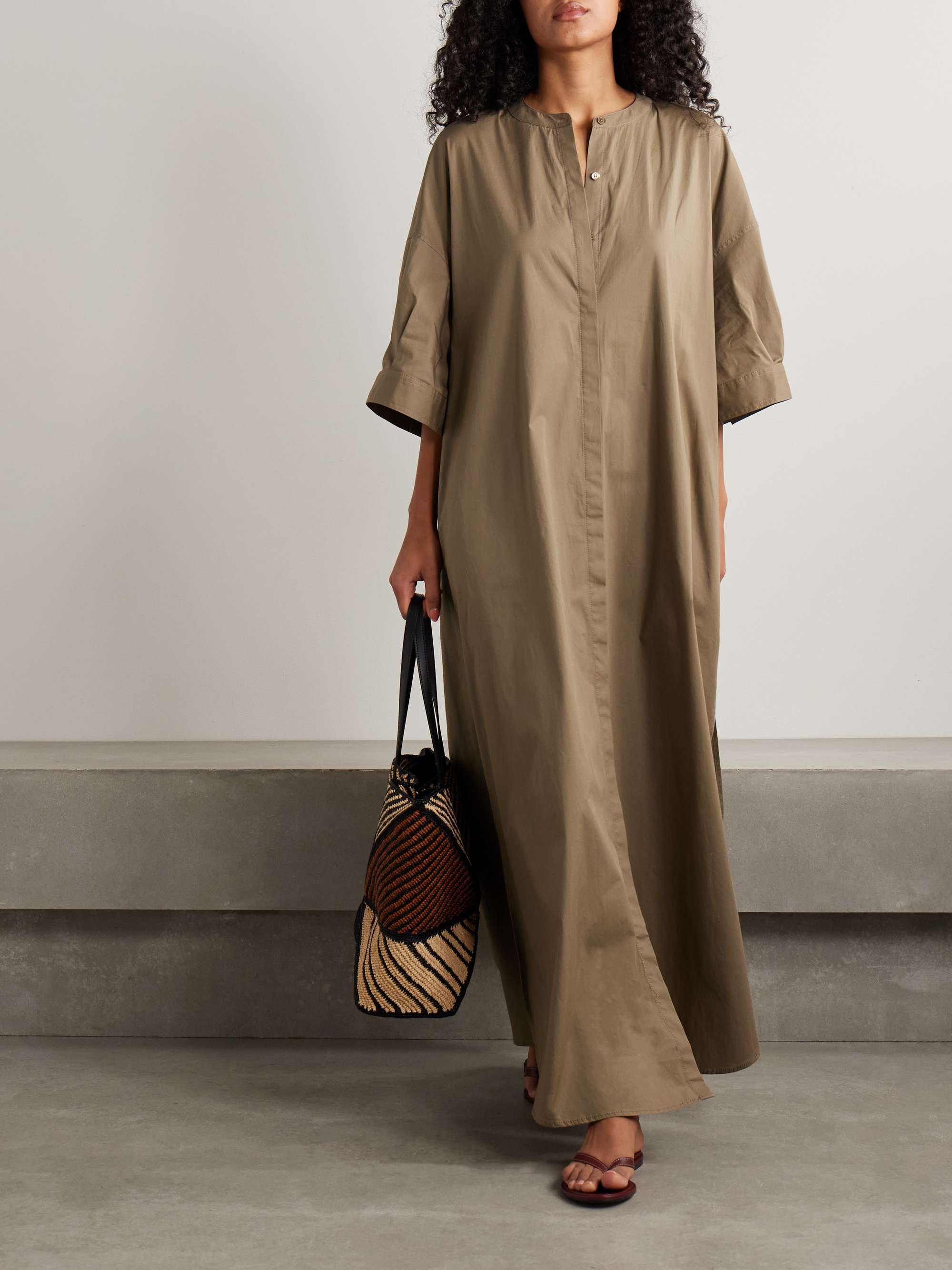 Enzo Stretch-Cotton Poplin Maxi Shirt Dress