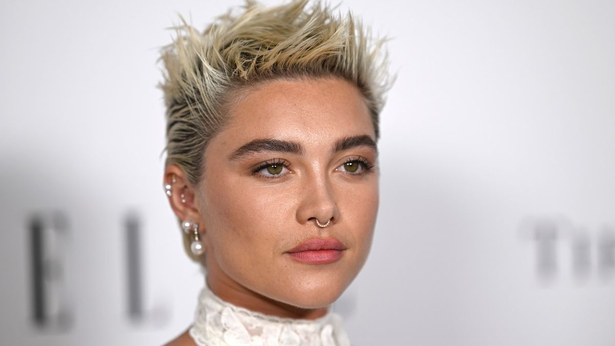 Florence Pugh gives punk bride energy in sheer white lace dress