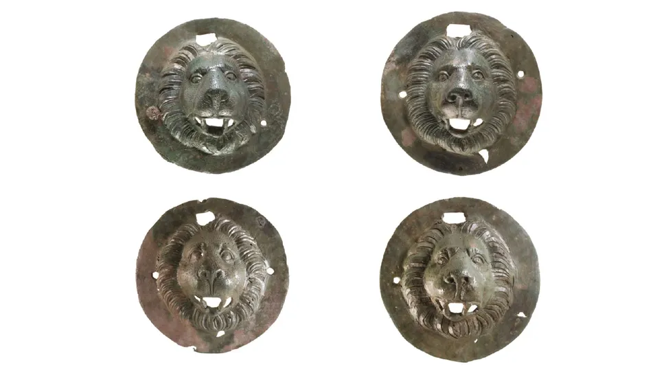 'Puzzling'bronze discs adorned with lion heads discovered in Roman-era grave